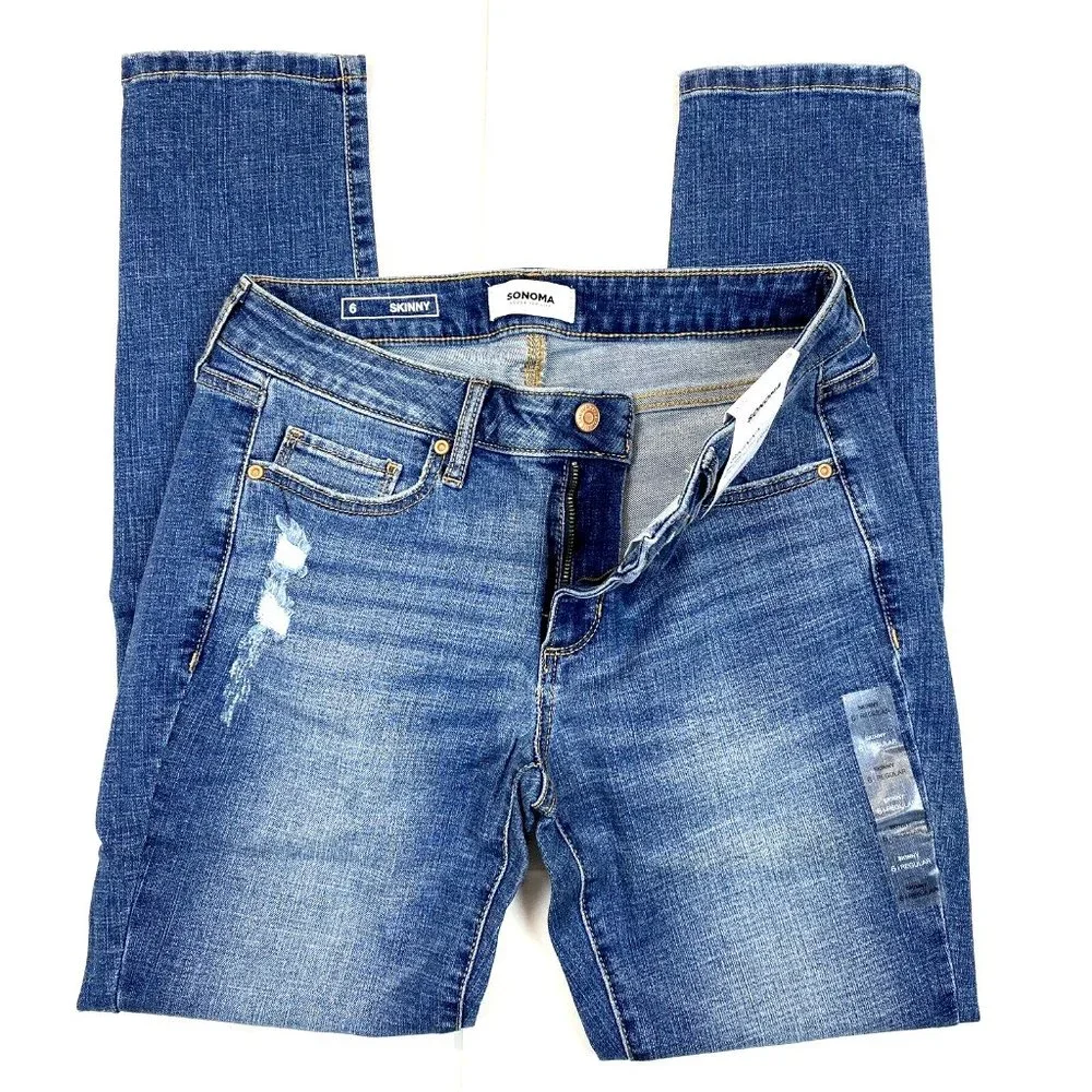 Women's Sonoma Supersoft Stretch Midrise Skinny Jeans Destructed Fresh Blue - 6R - Picture 2 of 5